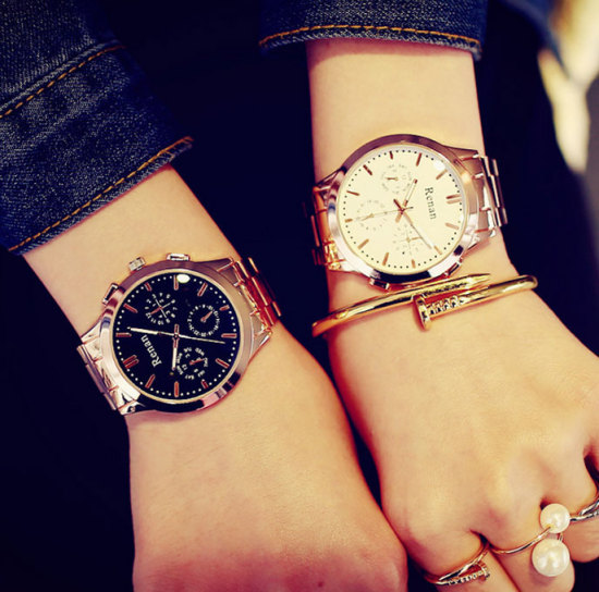 Picture of Iron Based Alloy Wrist Watches Round Rose Gold White Adjustable Battery Included 22cm long, 1 Piece