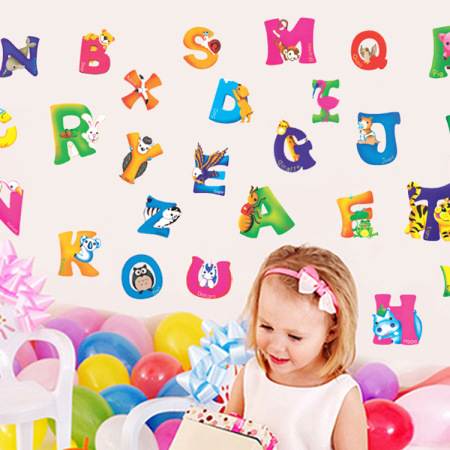 Picture of PVC Home Decor Wall Decal Sticker Alphabet/ Letter Multicolor Animal Pattern 42cm(16 4/8") x 23cm(9"), 1 Piece