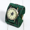 Picture of 1 Piece Real Leather Quartz Wrist Watches Antique Bronze Green Pentagram Star Adjustable 24.5cm(9 5/8") long