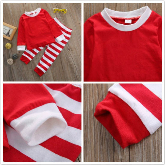Image de Vêtements de Nuit Ensemble de Pyjama Famille Noël en Coton Rouge Rayées Pour Enfants 4T, 1 Kit