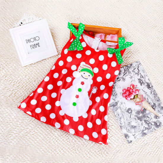 Изображение 1 Piece Cotton Children Kids Dress Christmas Snowman Bowknot Red 80cm