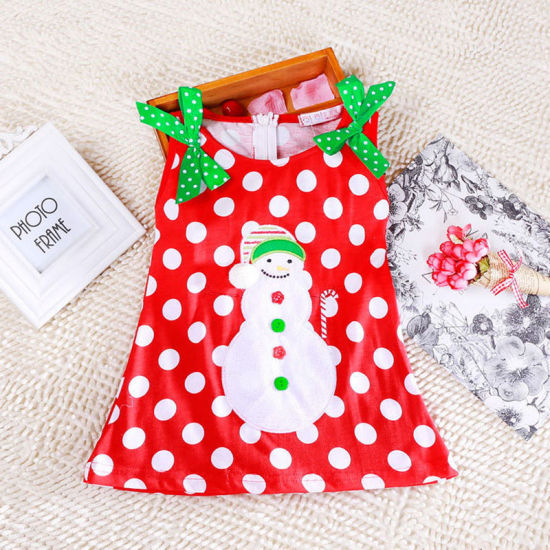 Изображение 1 Piece Cotton Children Kids Dress Christmas Snowman Bowknot Red 80cm