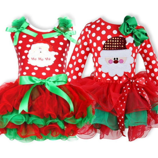 Picture of 100cm Organza Children Kids Dress Christmas Snowman Red 1 Piece