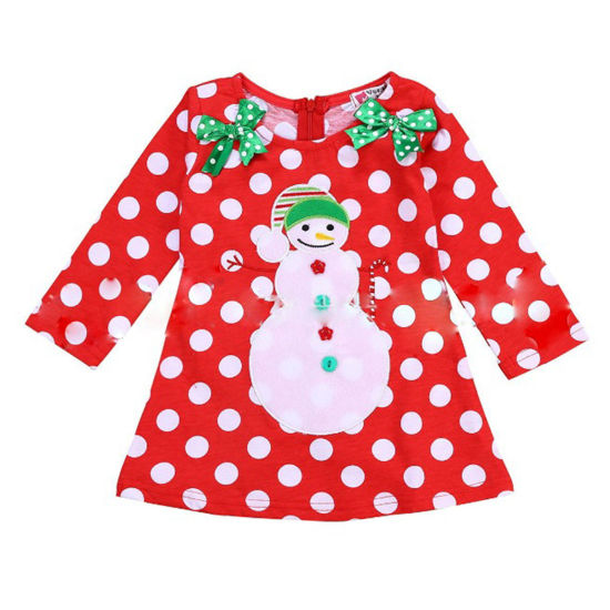 Bild von 1 Stück Terylen Kinder Kleid Rot Weihnachten Schneemann Schleife 80cm