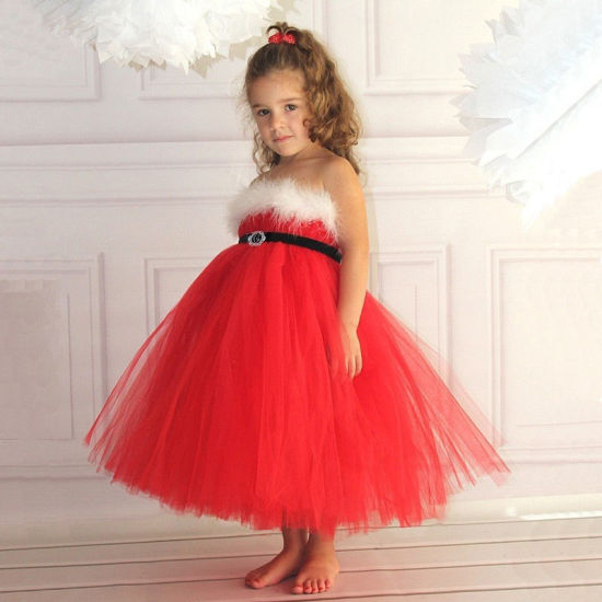 Bild von 1 Stück Terylen Kinder Kleid Rot Weihnachten Schneemann Schleife 80cm