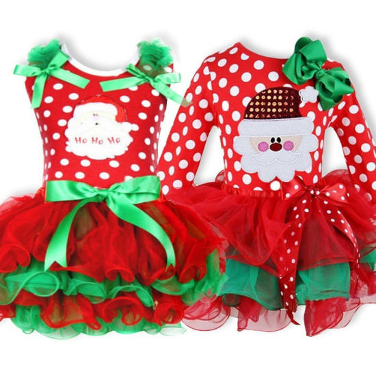 Bild von 1 Stück Terylen Kinder Kleid Rot Weihnachten Schneemann Schleife 80cm