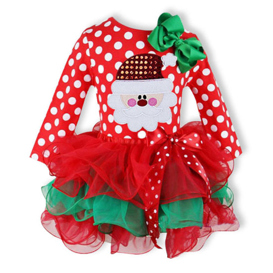 Picture of 100cm Cotton Blend Children Kids Dress Christmas Santa Claus Red 1 Piece