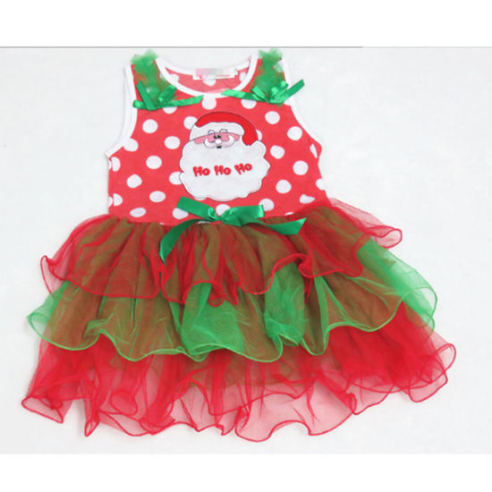 Picture of 46cm Polyester Children Kids Dress Christmas Santa Claus Red For 3-4 Years Baby 1 Piece