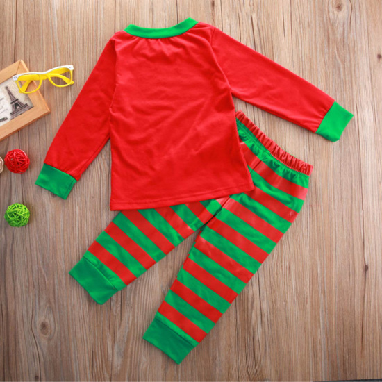 Picture of Cotton Christmas Family Matching Sleepwear Nightwear Pajamas Set Red & Green Stripe For Kids 4T, 1 Set