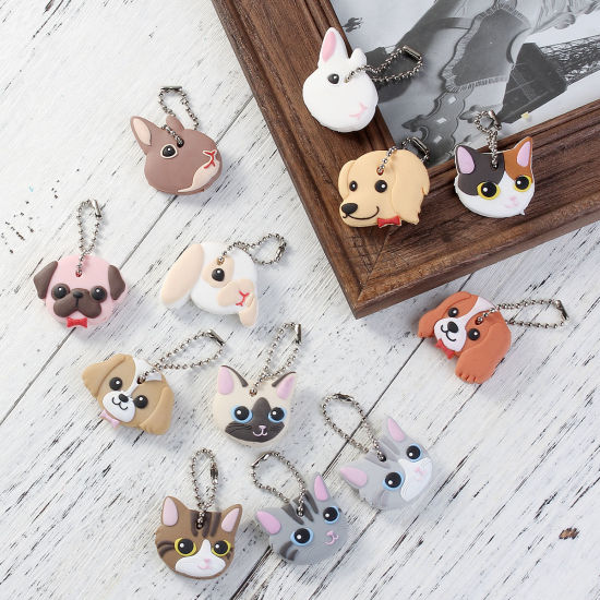 Изображение PVC Cute Rabbit Pet Dog Cat Key Cover Cap Rubber Pug Key Chain