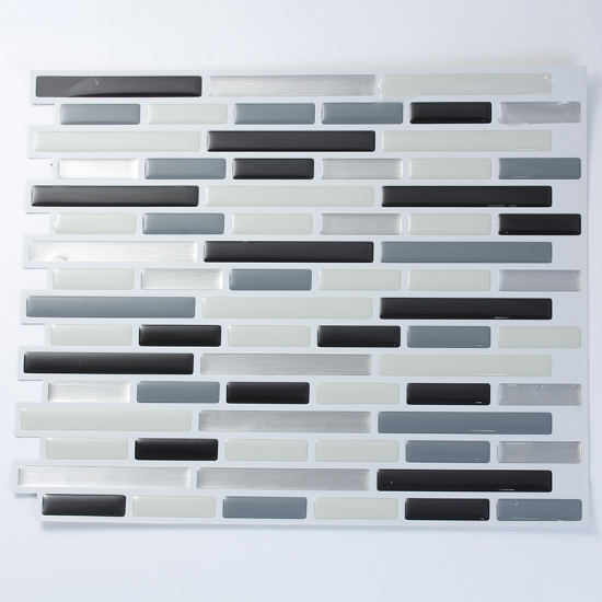 Picture of PET & PVC Home Decor Wall Decal Sticker Rectangle Black & White & Gray Grid Checker 28.5cm(11 2/8") x 23.5cm(9 2/8"), 1 Sheet