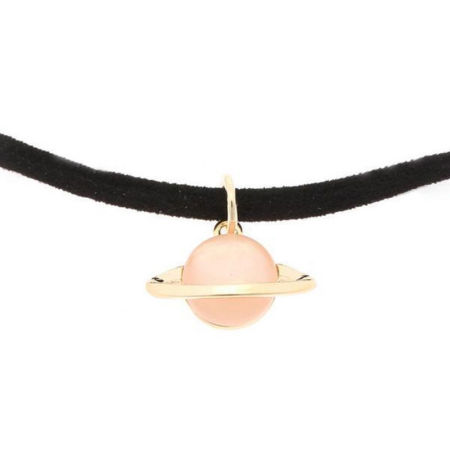 Image de Collier Ras de Cou en Velvet+Acrylique Doré Rose Planète Œil de Chat Imitation 34cm long, 1 Pièce
