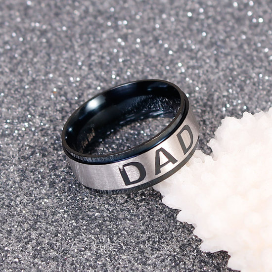 Imagen de Acero Inoxidable No Ajustable Anillos Tono de Plata Negro Ronda Dad 17.5mm (US size 7.25), 1 Unidad