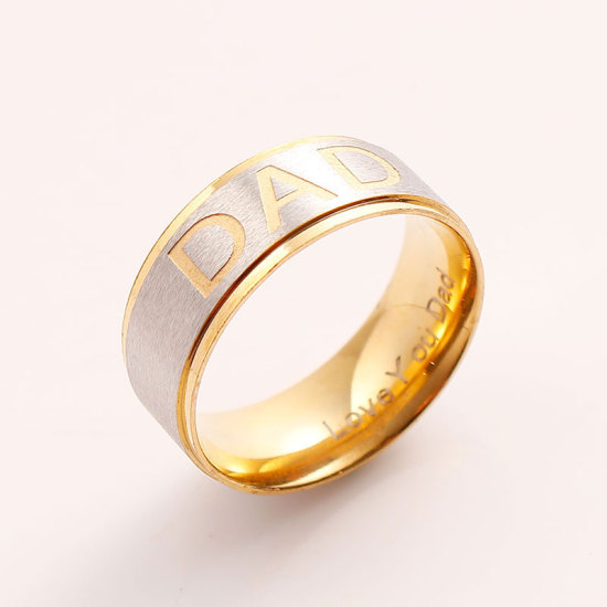 Bild von Edelstahl Uneinstellbar Ring Vergoldet & Silberfarbe Rund " Dad " 19.9mm（US Größe:10), 1 Stück