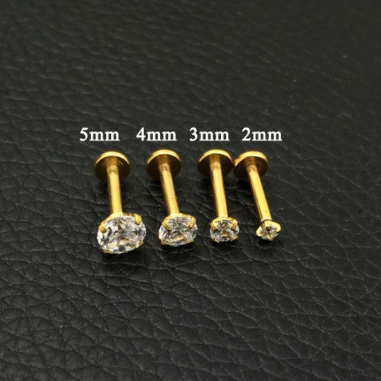 Image de Boucles d'Oreilles Puces en Acier Inoxydable Doré Rond à Strass Transparent 11mm x 3mm , Epaisseur de Fil: 1.4mm, 1 Pièce