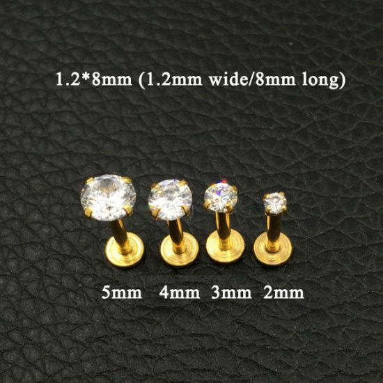 Image de Boucles d'Oreilles Puces en Acier Inoxydable Doré Rond à Strass Transparent 11mm x 3mm , Epaisseur de Fil: 1.4mm, 1 Pièce