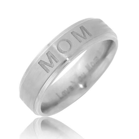 Picture of Stainless Steel Unadjustable Rings Silver Tone Round " Mom " 19.9mm(US Size 10), 1 Piece