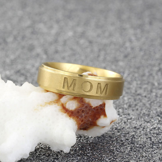 Bild von Edelstahl Uneinstellbar Ring Vergoldet Rund " Mom " 16.5mm（US Größe:6), 1 Stück