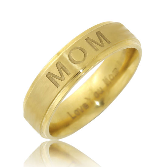 Picture of Stainless Steel Unadjustable Rings Gold Plated Round " Mom " 18.3mm(US Size 8.25), 1 Piece