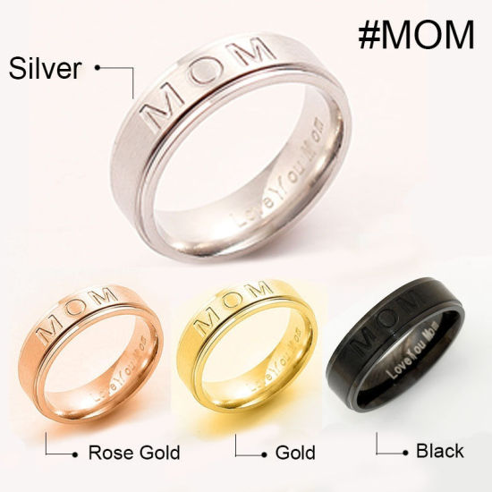 Bild von Edelstahl Uneinstellbar Ring Metallgrau Rund " Mom " 19.1mm（US Größe:9.25), 1 Stück