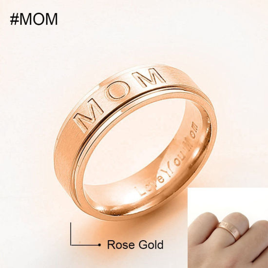 Bild von Edelstahl Uneinstellbar Ring Metallgrau Rund " Mom " 19.1mm（US Größe:9.25), 1 Stück