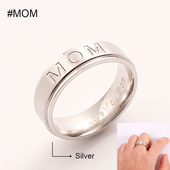 Bild von Edelstahl Uneinstellbar Ring Metallgrau Rund " Mom " 19.1mm（US Größe:9.25), 1 Stück