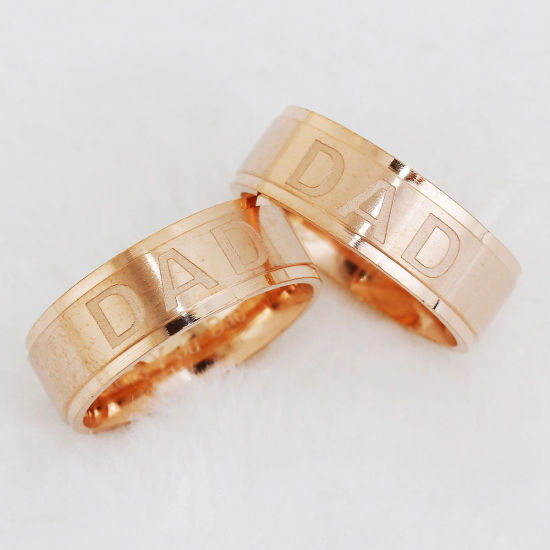 Bild von Edelstahl Uneinstellbar Ring Rosegold Rund " Dad " 21.5mm（US Größe:12), 1 Stück