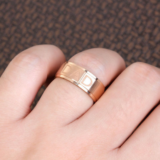 Bild von Edelstahl Uneinstellbar Ring Rosegold Rund " Dad " 21.5mm（US Größe:12), 1 Stück