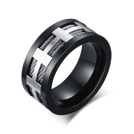 Image de Bagues en Acier Inoxydable Non Ajustable Noir 18.9mm (Taille d'US 9) , 1 Pièce