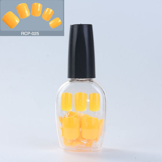 Image de Faux Ongles Nail Art en Plastique Jaune Foncé (Lingette Humide Incluse) 18mm x 15mm - 11mm x 7mm, 1 Boîte (24 Pcs/Boîte)
