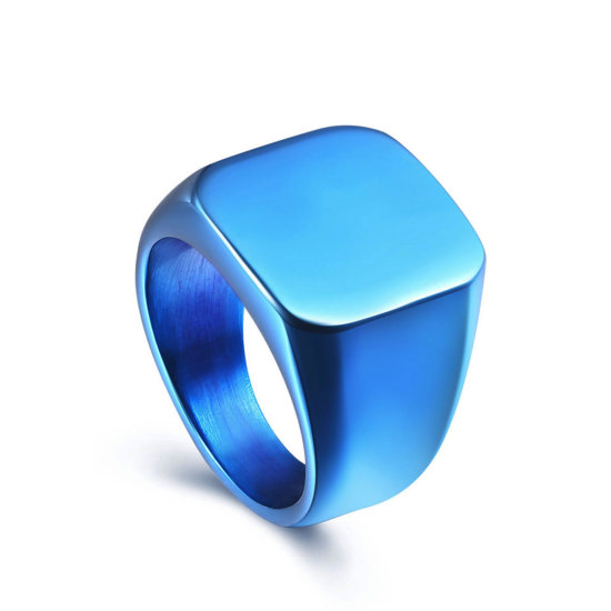 Image de Bagues en Acier Titane Non Ajustable Bleu Carré 18.3mm (Taille d'US: 8.25) , 1 Pièce