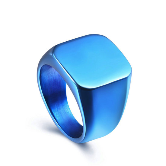 Image de Bagues en Acier Titane Non Ajustable Bleu Carré 19.1mm (Taille d'US: 9.25) , 1 Pièce