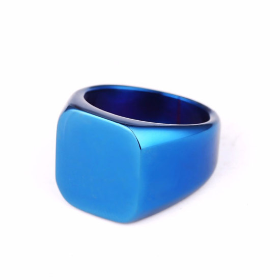 Image de Bagues en Acier Titane Non Ajustable Bleu Carré 19.1mm (Taille d'US: 9.25) , 1 Pièce