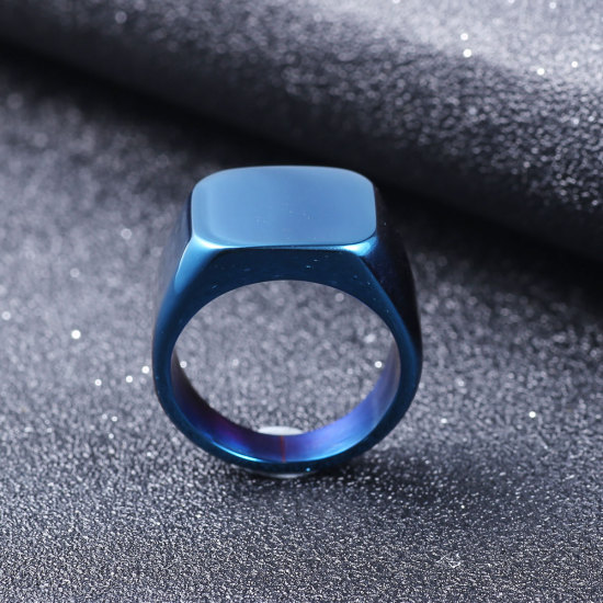 Image de Bagues en Acier Titane Non Ajustable Bleu Carré 19.1mm (Taille d'US: 9.25) , 1 Pièce