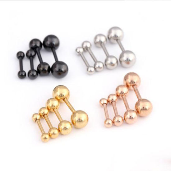 Immagine di Acciaio al titanio Orecchini a Perno Nero Dumbbell 25mm, 6 Pz