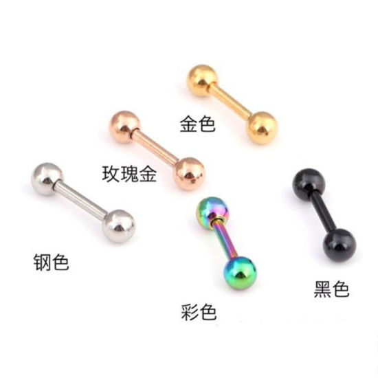 Immagine di Acciaio al titanio Orecchini a Perno Nero Dumbbell 25mm, 6 Pz
