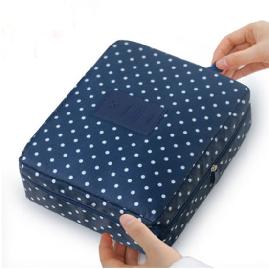 Изображение Polyester Makeup Wash Bag Rectangle Navy Blue Dot 23cm(9") x 19cm(7 4/8"), 1 Piece