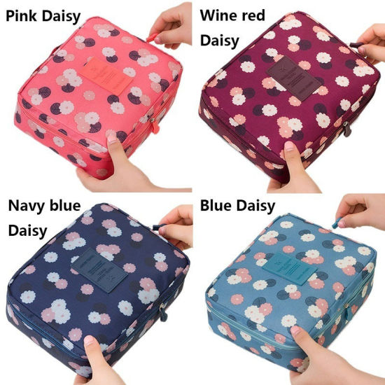 Picture of Polyester Makeup Wash Bag Rectangle Navy Blue Dot 23cm(9") x 19cm(7 4/8"), 1 Piece