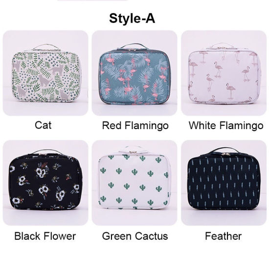 Picture of Polyester Makeup Wash Bag Rectangle Navy Blue Dot 23cm(9") x 19cm(7 4/8"), 1 Piece