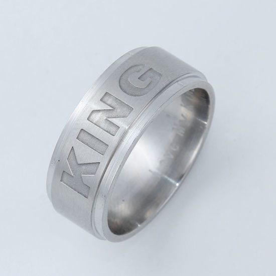 Picture of Stainless Steel Unadjustable Rings Silver Tone Message " King " 17.5mm(US size 7.25), 1 Piece