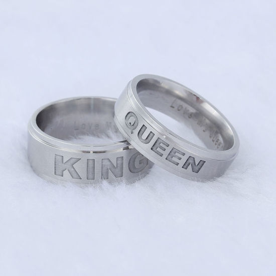 Picture of Stainless Steel Unadjustable Rings Silver Tone Message " King " 17.5mm(US size 7.25), 1 Piece