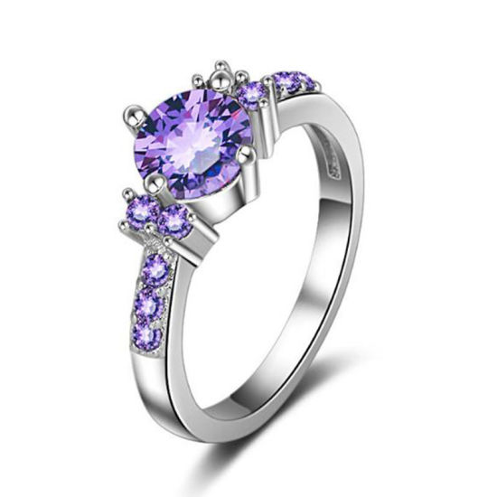 Picture of Sterling Silver Rings Antique Silver Color Micro Pave Purple Cubic Zirconia 1 Piece