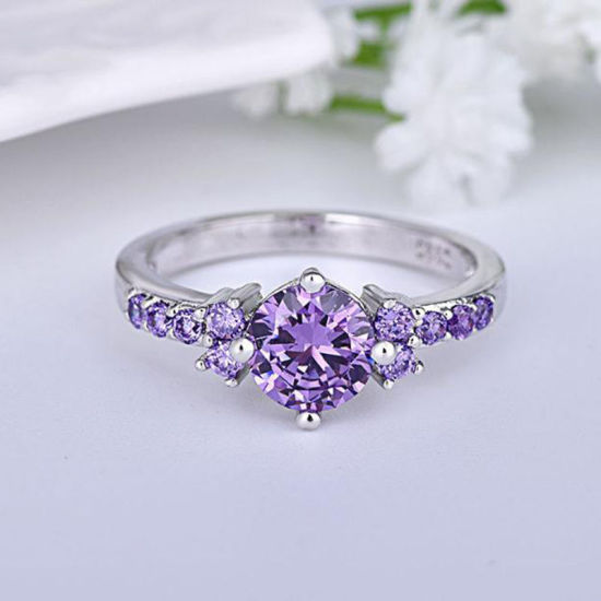 Picture of Sterling Silver Rings Antique Silver Color Micro Pave Purple Cubic Zirconia 1 Piece