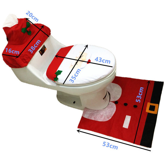 Image de Housse de Siège de Toilette en Chiffon Père de Noël Blanc & Rouge 43cm x 35cm 53cm x 53cm 38cm x 20cm, 1 Kit