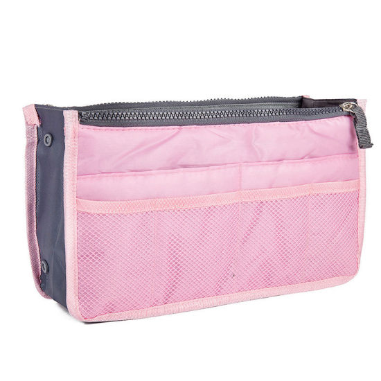 Picture of Polyester Makeup Wash Bag Rectangle Pink 29.5cm(11 5/8") x 17.5cm(6 7/8"), 1 Piece