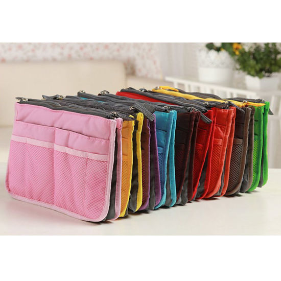 Picture of Polyester Makeup Wash Bag Rectangle Pink 29.5cm(11 5/8") x 17.5cm(6 7/8"), 1 Piece