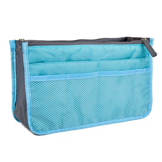 Picture of Polyester Makeup Wash Bag Rectangle Blue 29.5cm(11 5/8") x 17.5cm(6 7/8"), 1 Piece