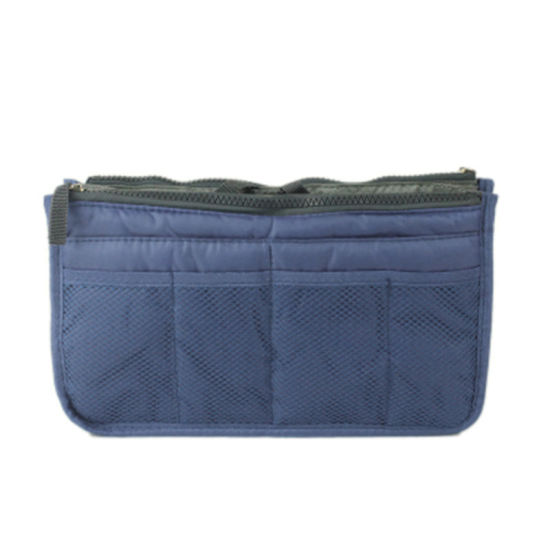 Picture of Polyester Makeup Wash Bag Rectangle Navy Blue 29.5cm(11 5/8") x 17.5cm(6 7/8"), 1 Piece