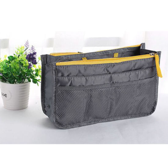 Picture of Polyester Makeup Wash Bag Rectangle Gray 29.5cm(11 5/8") x 17.5cm(6 7/8"), 1 Piece