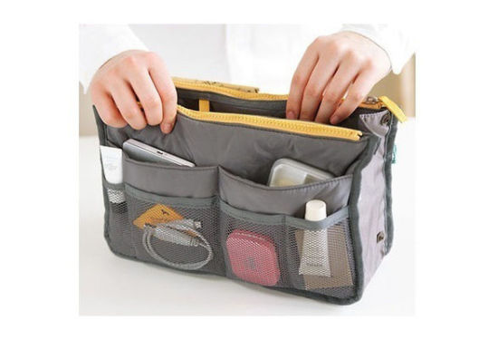 Picture of Polyester Makeup Wash Bag Rectangle Gray 29.5cm(11 5/8") x 17.5cm(6 7/8"), 1 Piece